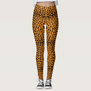 Legging Padrão de Pele de Leopardo de Gato Grande Marrom L