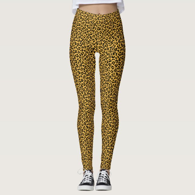 Legging Padrão de pele de leopardo preto marrom (Frente)