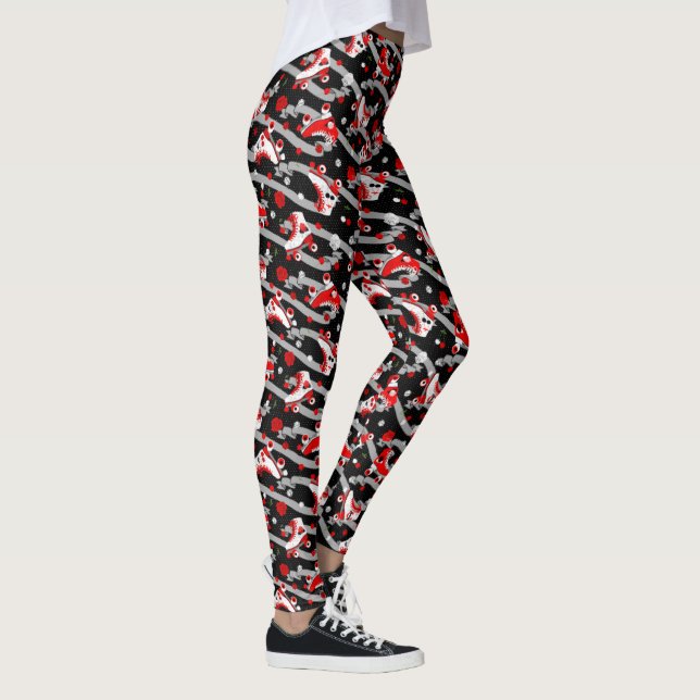 Legging Padrão de Pele de Pele com Rolo Retro Rockabilly (Direita)