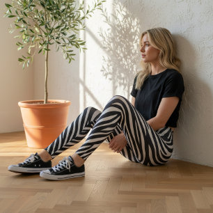 Legging Padrão de Pele de Zebra Ousado Preto e Branco ID11