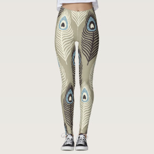 Legging Padrão de pena de peacock, estilo de vintage.