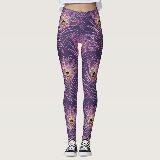 Legging Padrão de penas de pavão violeta do pavão (Frente)