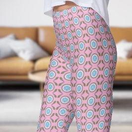 Legging Padrão de Penas de Peacock Rosa na moda