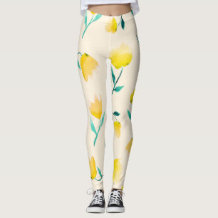 Legging Padrão de Peonia Floral de Abstrato de Aquarela