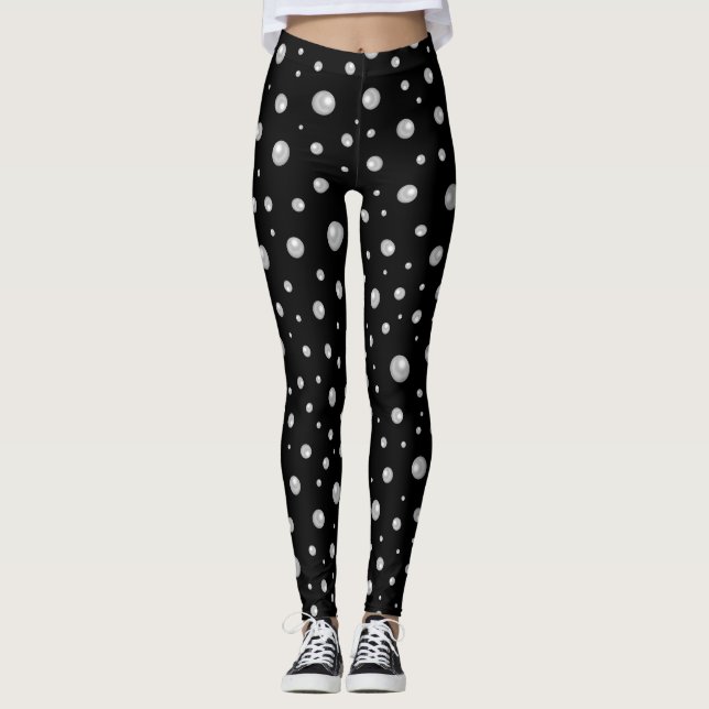 Legging Padrão de Pérola em Fundo Preto (Frente)