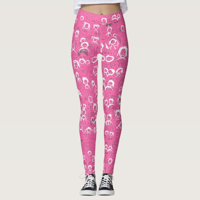 Legging Padrão de Pessoas Fundo Rosa (Frente)