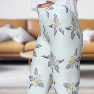 Legging Padrão de Petais Florais Azuis Delicadas