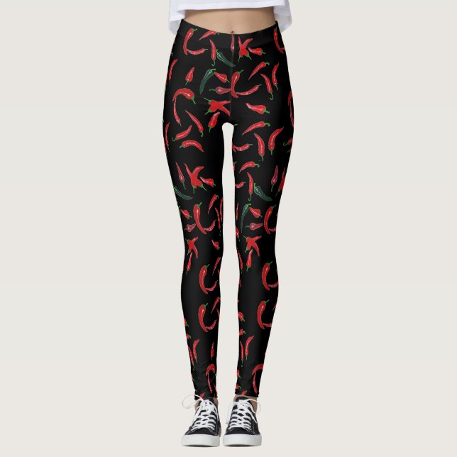 Legging Padrão de Pimenta | Vermelho Preto e Verde (Frente)