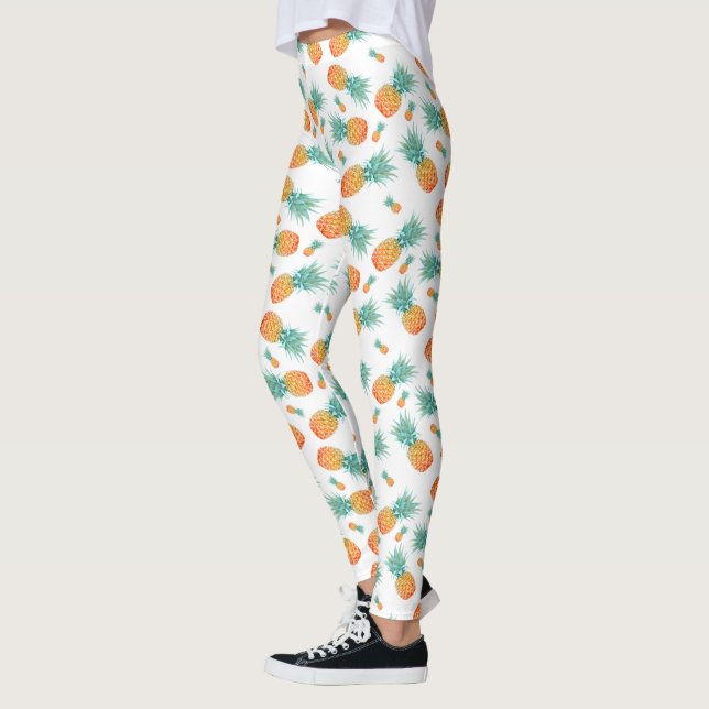 Legging Padrão de Pineanases de Aquarela em Branco (Esquerda)
