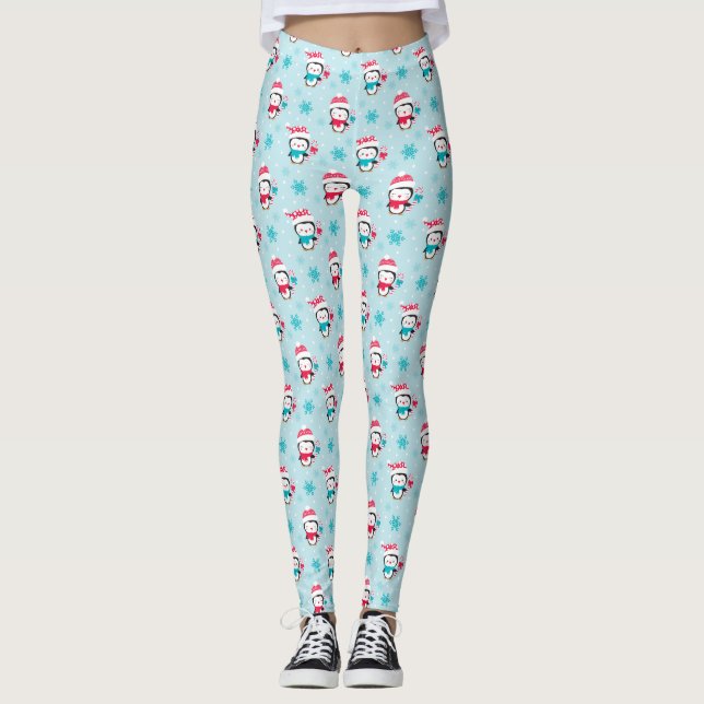 Legging Padrão de Pinguim de inverno de Natal Feriado (Frente)