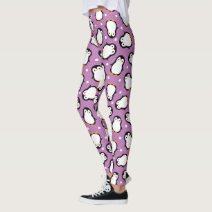 Legging Padrão de pinguim roxo fofo