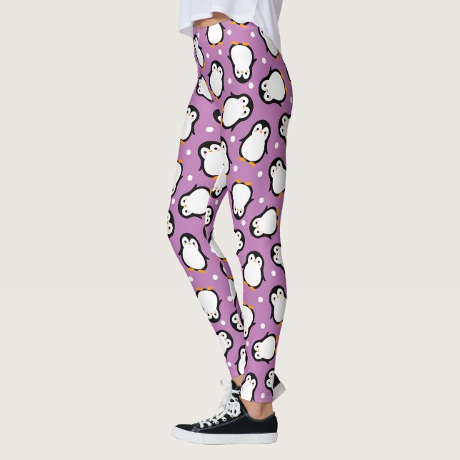 Legging Padrão de pinguim roxo fofo (Esquerda)