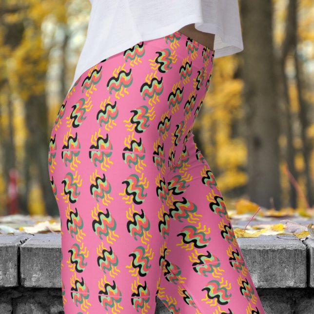 Legging Padrão de pintura de dedo cor-de-rosa com ciclâmpa (Finger Paint on Cyclamen)