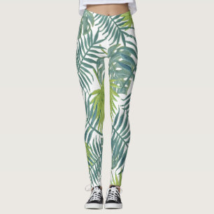 Legging Padrão de pintura de pintura de folhas tropicais