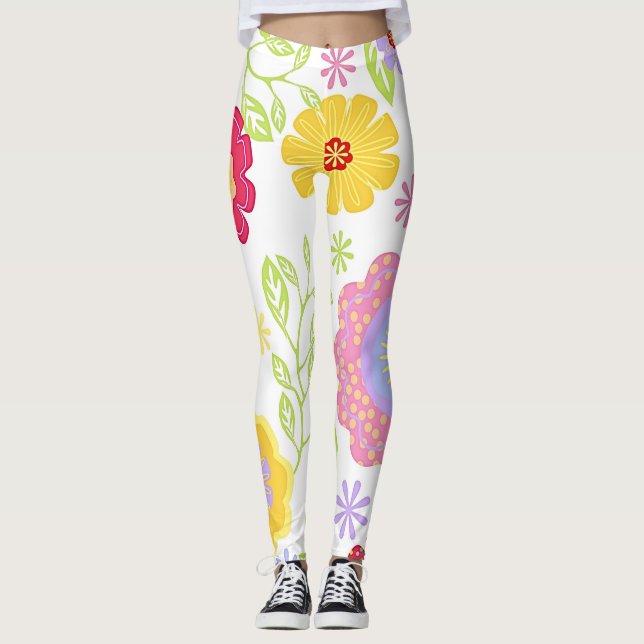 Legging Padrão de pintura de Pop Floral (Frente)