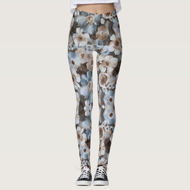 Legging Padrão De Pintura Floral De Cor Da Água (Frente)