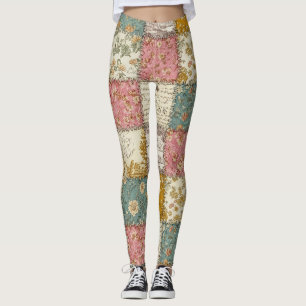 Legging Padrão de Piquenique com Remendo Floral Pastel (13