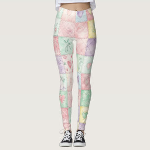 Legging Padrão de Piquenique com Remendo Floral Pastel (3)