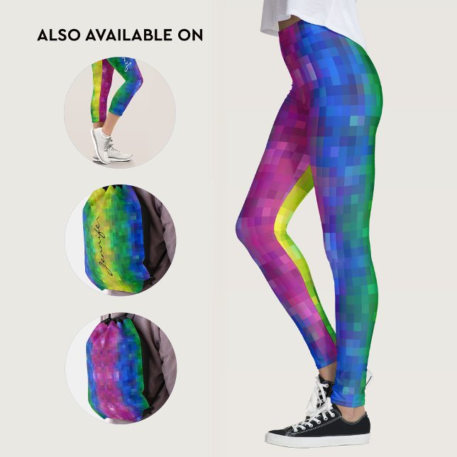 Legging Padrão de Pixel Art de Gradiente de Arco-íris Abst (Criador carregado)