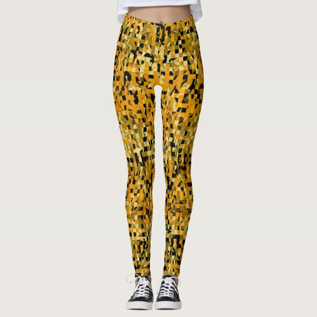 Legging Padrão de Pixel Verde Laranja Verde Trendy Amarelo (Frente)