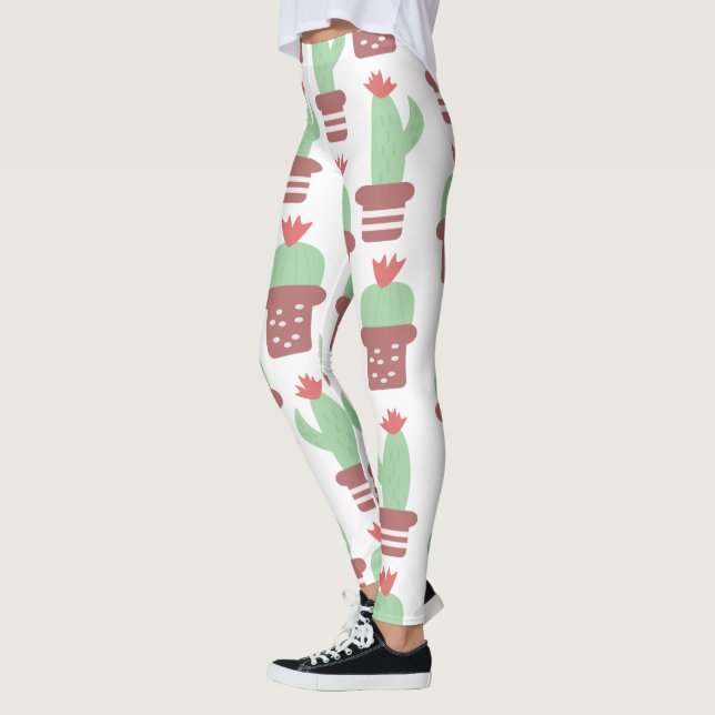 Legging Padrão de planta de cacto de vaso moderno (Esquerda)