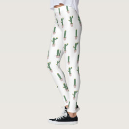 Legging Padrão de planta de vaso de cacto fofo