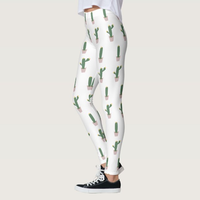 Legging Padrão de planta de vaso de cacto fofo (Esquerda)