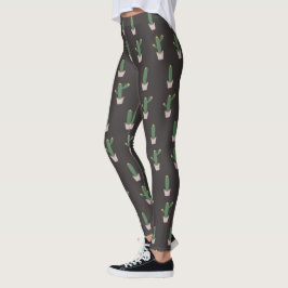 Legging Padrão de planta de vaso de cacto fofo  
