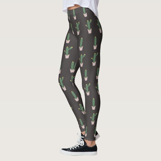 Legging Padrão de planta de vaso de cacto fofo   (Esquerda)