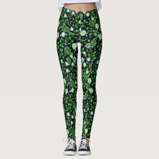 Legging Padrão de plantas florais verdes retrô.b