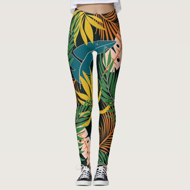 Legging Padrão de Plantas Tropicais de Verão (Frente)