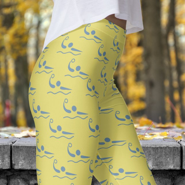 Legging Padrão de Polo de Água das Mulheres Amarelas Diver (Womens Water Polo on Yellow Straw Leggings)