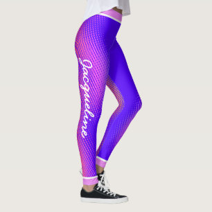 Legging Padrão de Ponto Rosa com Nome no VIOLET BRIGHT