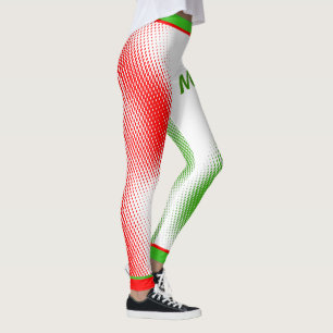 Legging Padrão de ponto vermelho e verde em branco com seu