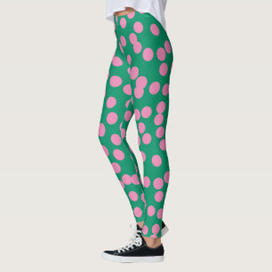 Legging Padrão de pontos e pontos cor-de-rosa e verde