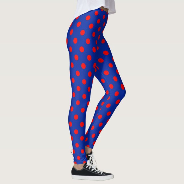 Legging Padrão de Pontos Polka Azuis e Vermelhos  (Criador carregado)