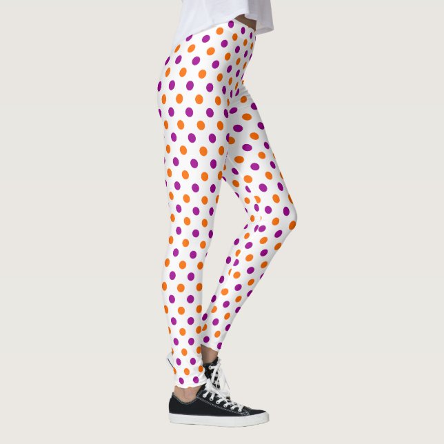 Legging Padrão de Pontos Polka Laranja Roxo Branco (Direita)