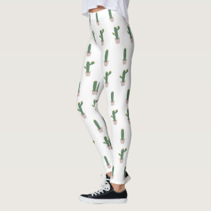 Legging Padrão de Pote de Cactus Cute