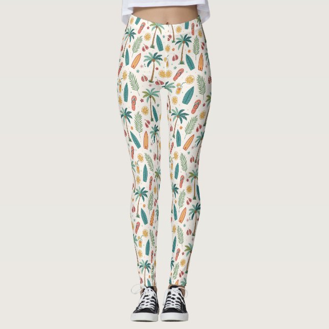Legging Padrão de Praia de Verão Tropical (1) (Frente)