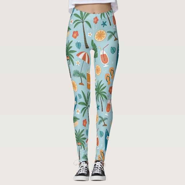 Legging Padrão de Praia de Verão Tropical (2) (Frente)