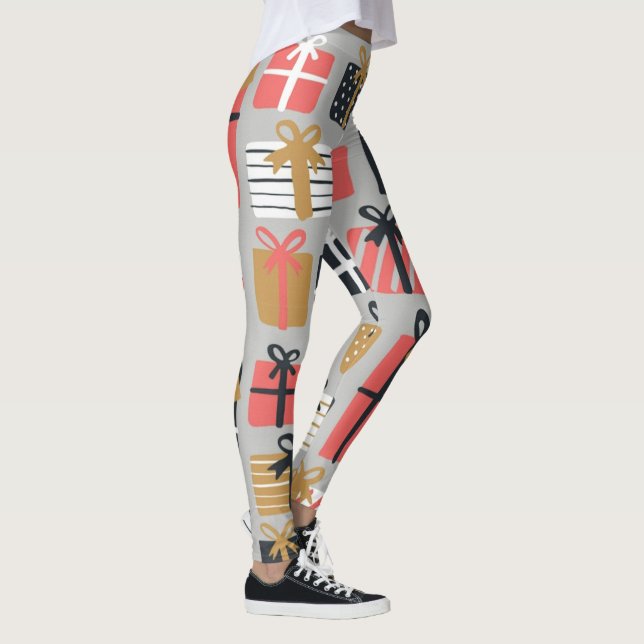 Legging Padrão de presente de Natal-| Zazzle_Growth. (Direita)