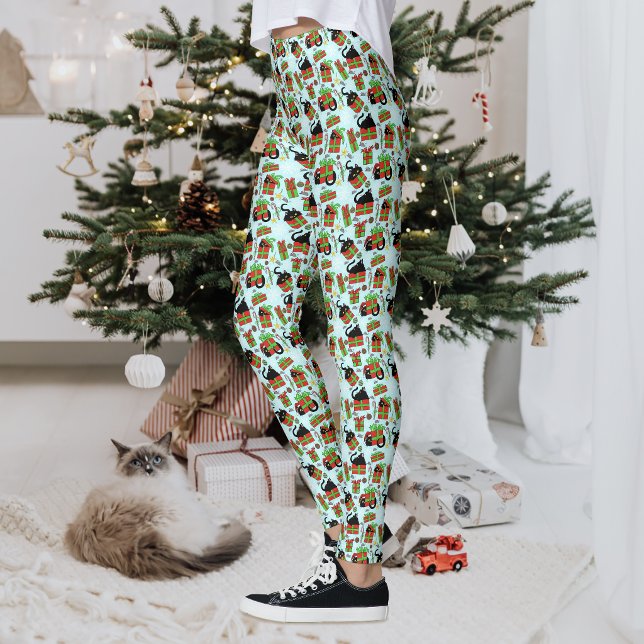 Legging Padrão de Presentes de Natal de Gatos Pretos (Criador carregado)