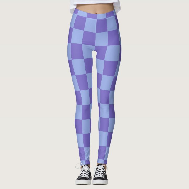 Legging Padrão de Quadro de Verificação Azul e Lavanda (Frente)