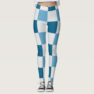 Legging Padrão De Quadro De Verificação Branco E Azul