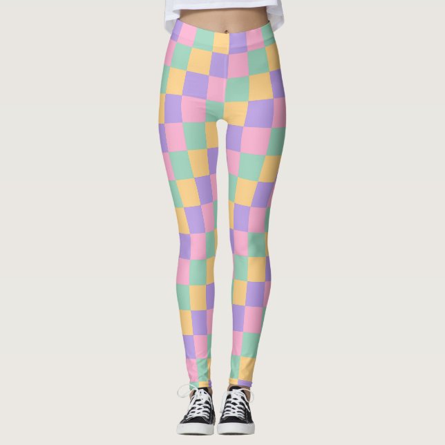 Legging Padrão de Quadro de Verificação de Pastel Dreams (Frente)