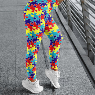 Legging Padrão de Quebra-cabeça de Consciência do Autismo 