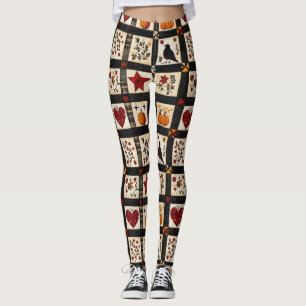 Legging Padrão de Quiltro Rústico Patchwork de fazenda