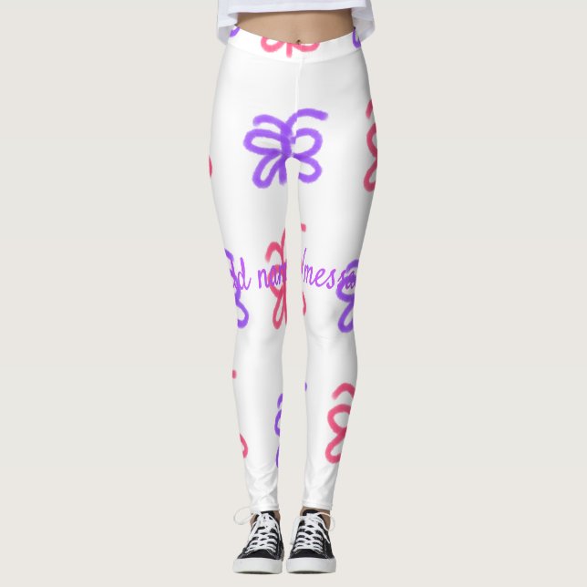 Legging Padrão de rabisca rosa púrpura adicionam nome text (Frente)