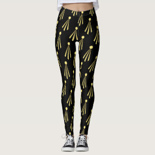 Legging Padrão de Raios de Sol Amarelos no Preto