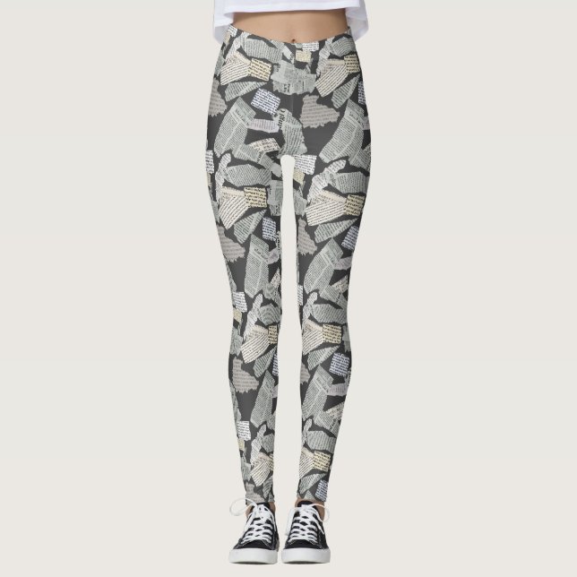 Legging Padrão de recorte de jornais 01x4.b DGrey (Frente)